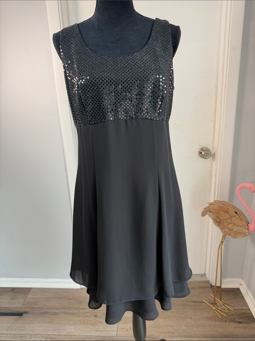 Vintage Molly Malloy Black Sequin Bodice Double Tiered Cocktail Dress